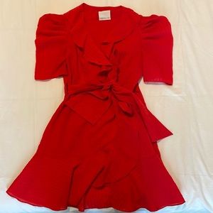 C/MEO Collective Red Puff Sleeve Wrap Mini Dress Size Small